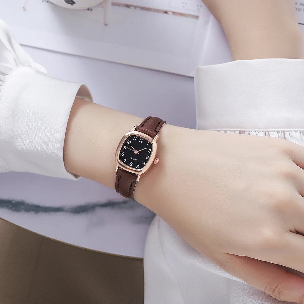 Tuzwa Women’s Quartz Watch – Elegant Leather Strap Analog Wristwatch with Arabic Numerals, 23mm Dial for Everyday & Dress Wear
