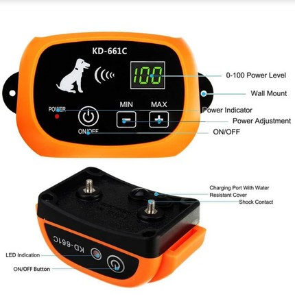 Electric Dog Fence with Waterproof Rechargeable Shock Collar, Vibration and 5 Level Static Correction Training System