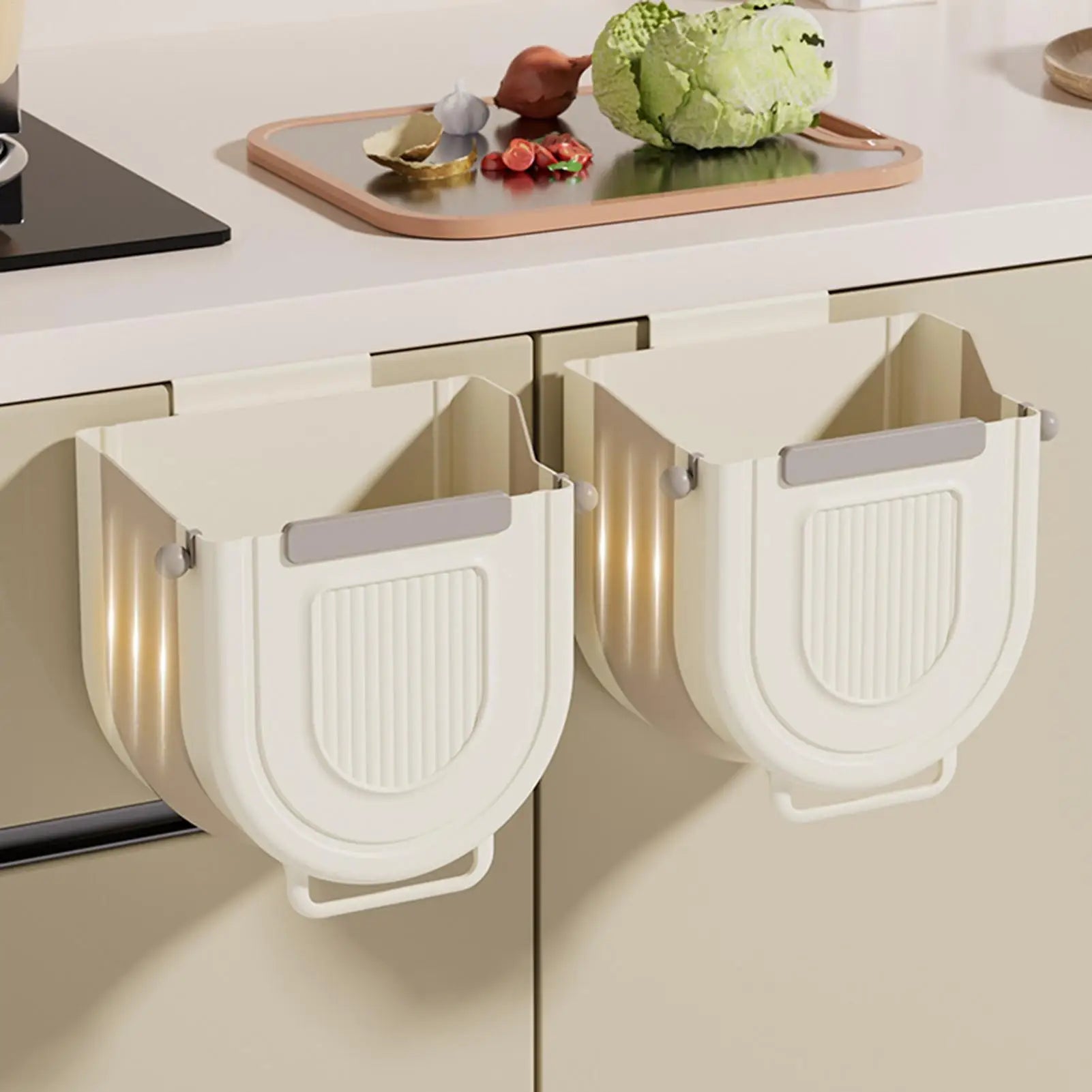 Tuzwa Wall Mounted Foldable Trash Can with Lid – Space Saving Hanging Garbage Bin for Small Kitchen, Bathroom & Home