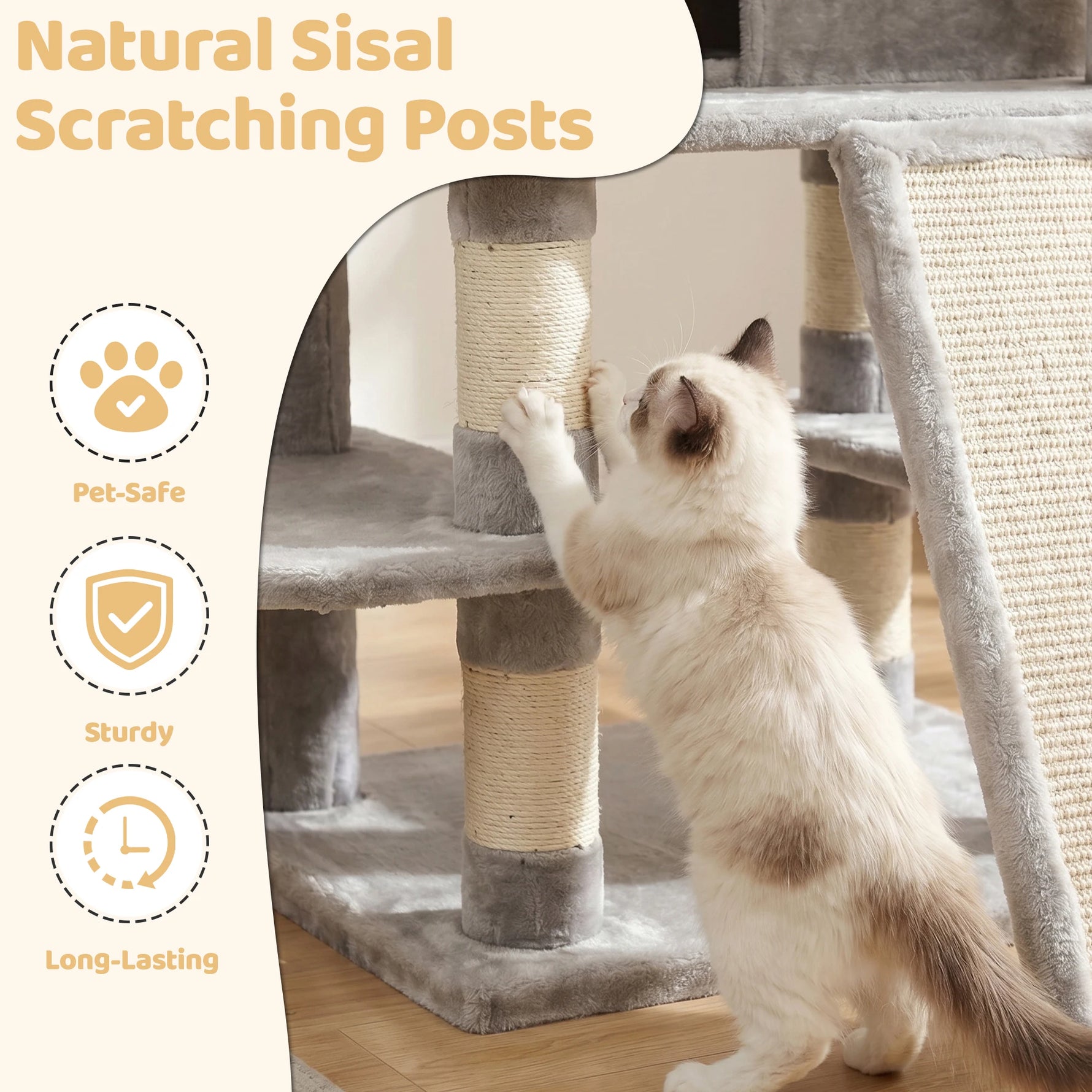 Tuzwa Large 4-Tier Cat Tree Tower | Multi-Level Cat Condo with 2 Houses, 3 Perches & Climbing Platforms for Indoor Cats