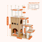Tuzwa 5-Tier Cat Tree Tower | Multi-Level Wood Cat Condo with Scratching Posts & Cozy Resting Areas for Indoor Cats