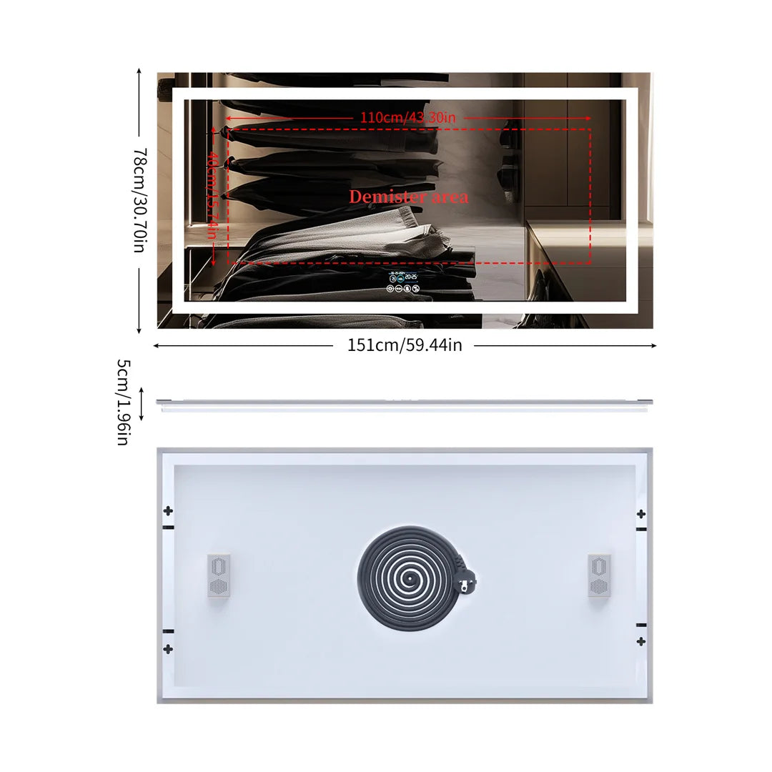 Tuzwa Bluetooth LED Bathroom Mirror 100x60cm – Anti-Fog Lighted Vanity Mirror with Modern Design