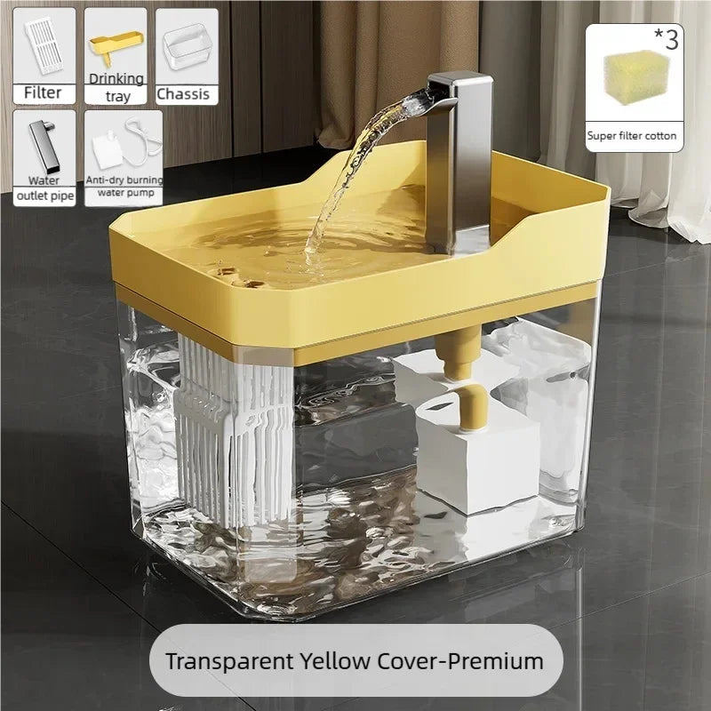 Tuzwa Rechargeable Cat Water Fountain | USB Recirculating Filter Pet Drinking Fountain with Transparent Design