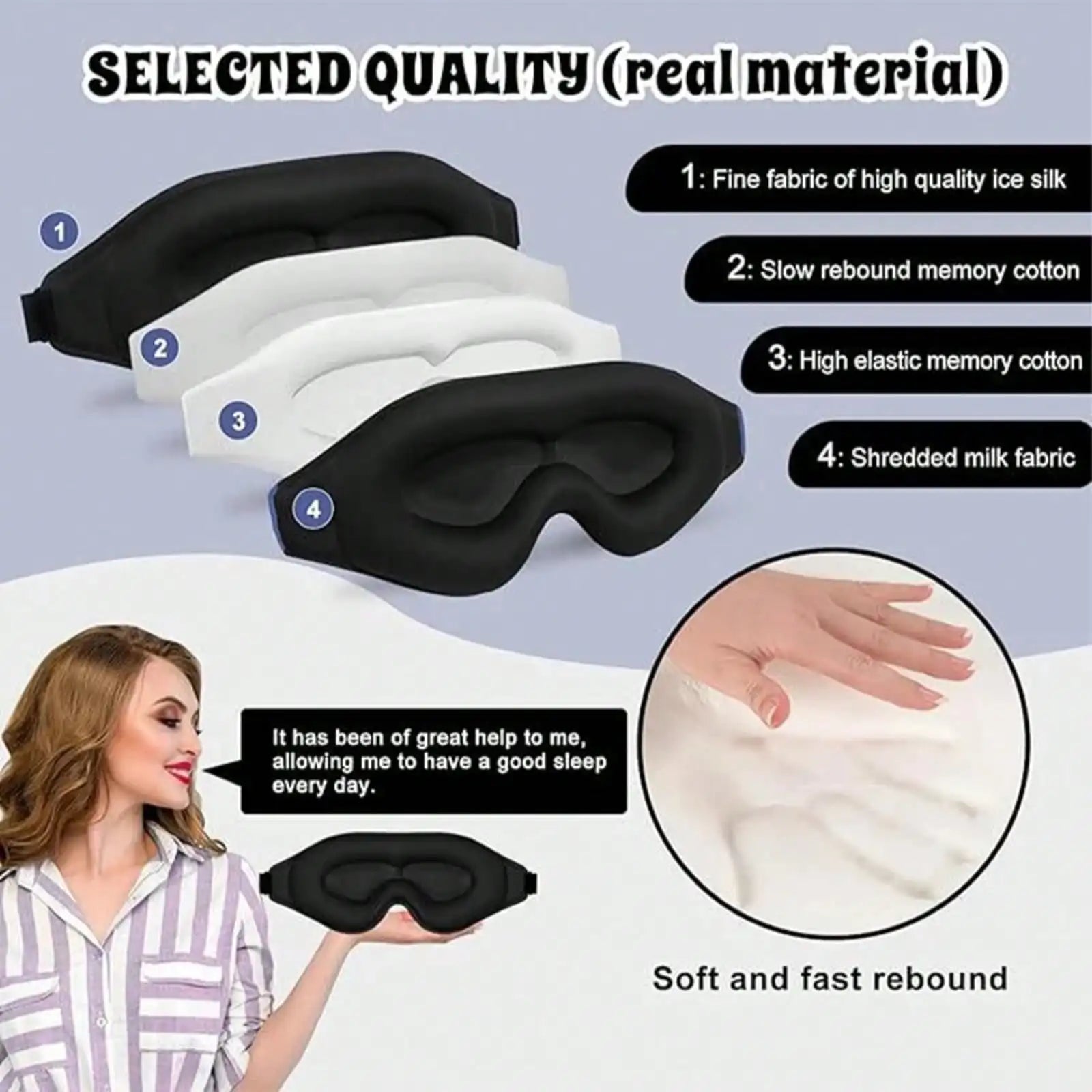 Tuzwa Cooling Sleep Eye Mask with Adjustable Strap – Pressure-Free Light Blocking Sleeping Mask, Soft Travel Eye Cover, Black