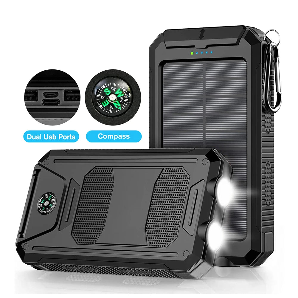 Tuzwa 30000mAh Solar Power Bank – Fast Charging Portable Battery Charger with Dual USB Ports, Digital Display & Flashlight for Phones & Tablets