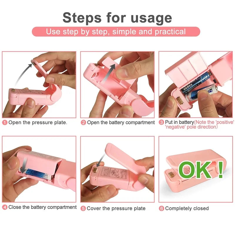 Tuzwa Mini Bag Sealer – Portable Handheld Heat Sealer for Plastic Food & Snack Bags, Battery-Operated Bag Sealing Machine Up to 20cm