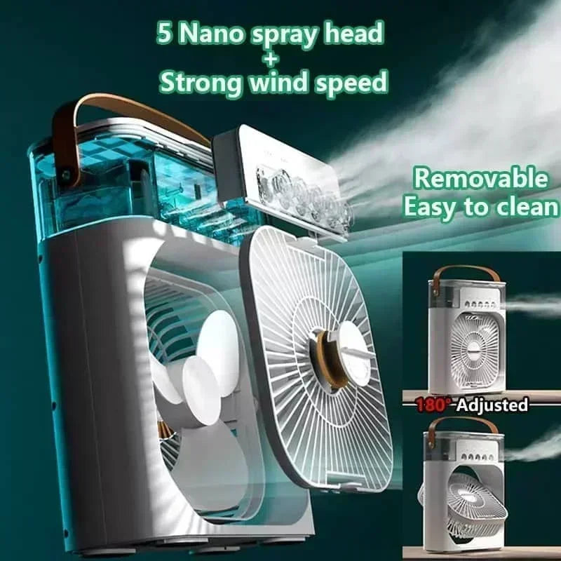 Tuzwa 3-in-1 Portable Air Cooler with LED Night Light – Compact USB Personal Cooling Fan for Bedroom, Desk, Home & Office