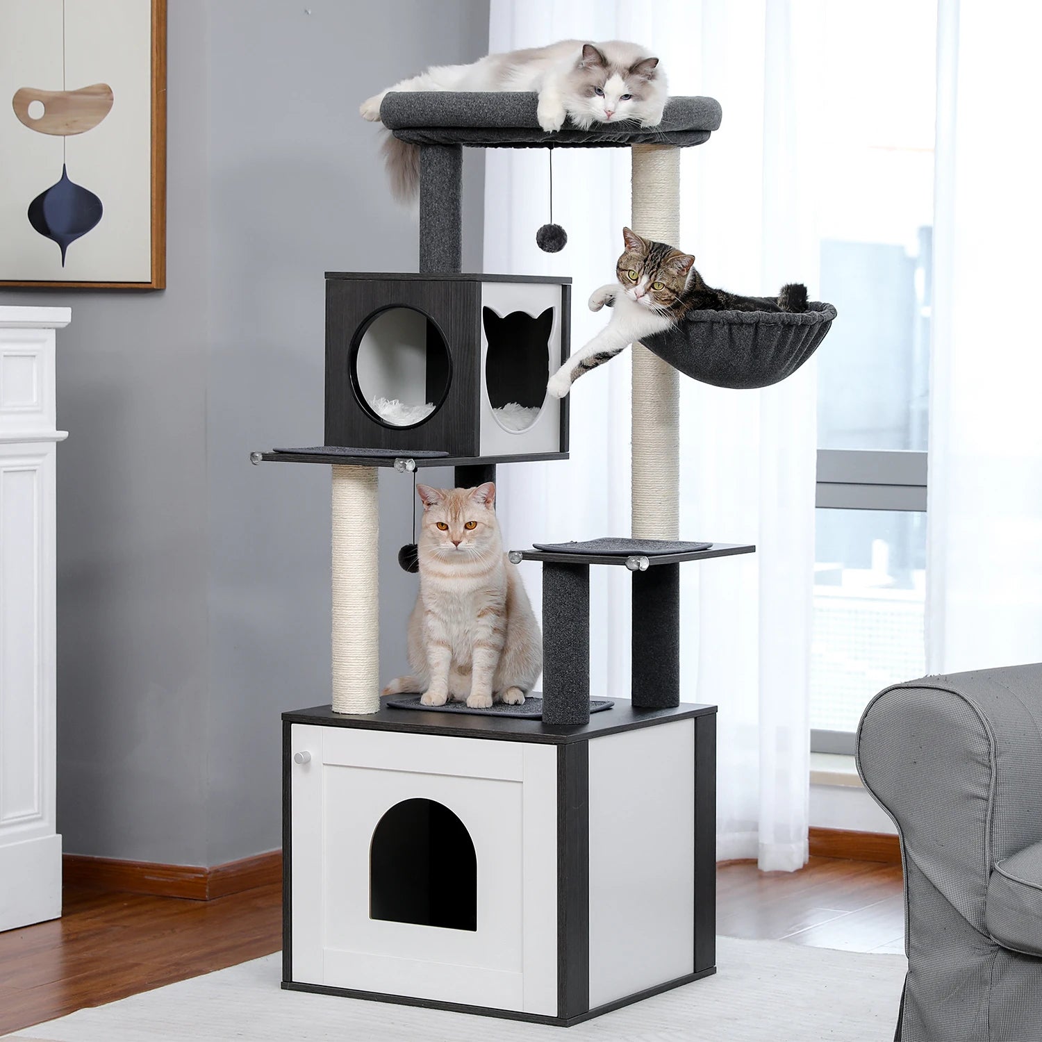 Tuzwa 5-Tier Cat Tree Tower | Multi-Level Wood Cat Condo with Scratching Posts & Cozy Resting Areas for Indoor Cats
