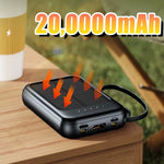 Tuzwa 200000mAh Solar Power Bank with 4 Built-In Cables – High-Capacity Portable Phone Charger for iPhone, Samsung & USB Devices