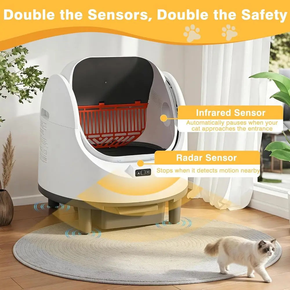 Tuzwa Smart Automatic Self-Cleaning Cat Litter Box | App-Controlled Enclosed Litter Box with Safety Sensors & Advanced Odor Control | Large Capacity for Multi-Cat Homes