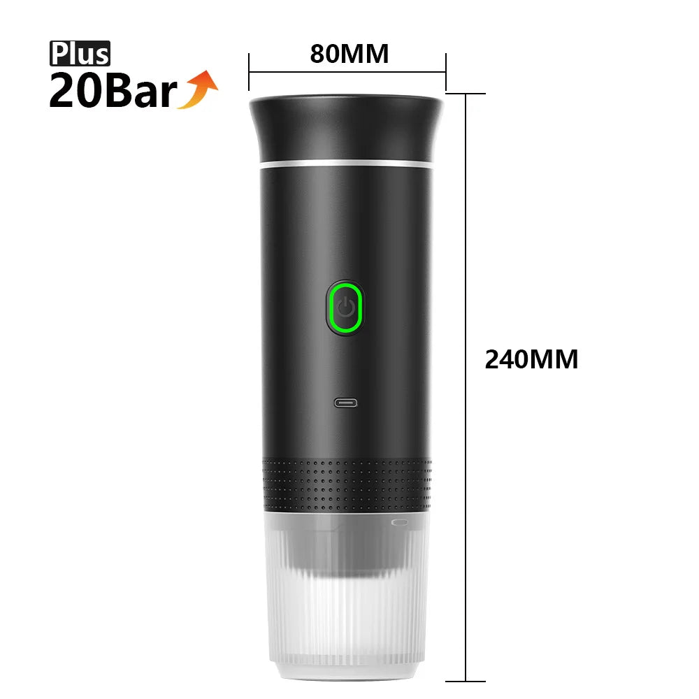 Portable Espresso Coffee Maker | Wireless 3-in-1 Portable Espresso Machine with 20-Bar Pressure & USB Rechargeable Design for Travel, Car & Home