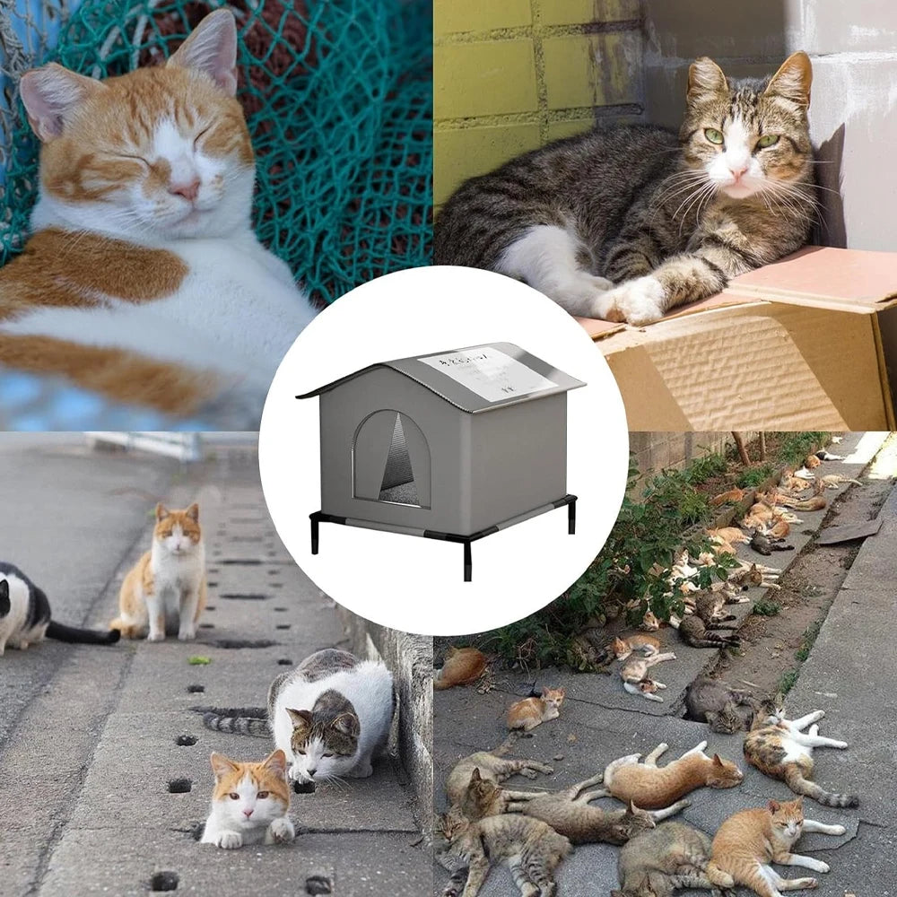 Tuzwa Outdoor Cat House – Waterproof Foldable Cat Shelter with Cooling Mat, Oxford Fabric Pet House for Cats & Small Dogs