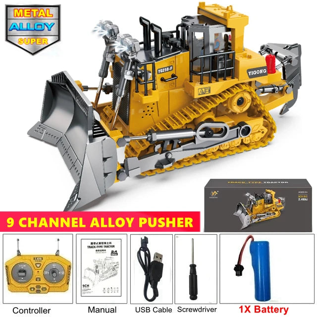 Tuzwa 4WD RC Excavator & Dump Truck – Alloy Remote Control Construction Vehicles with Lights, Sounds & Rechargeable Lithium Battery