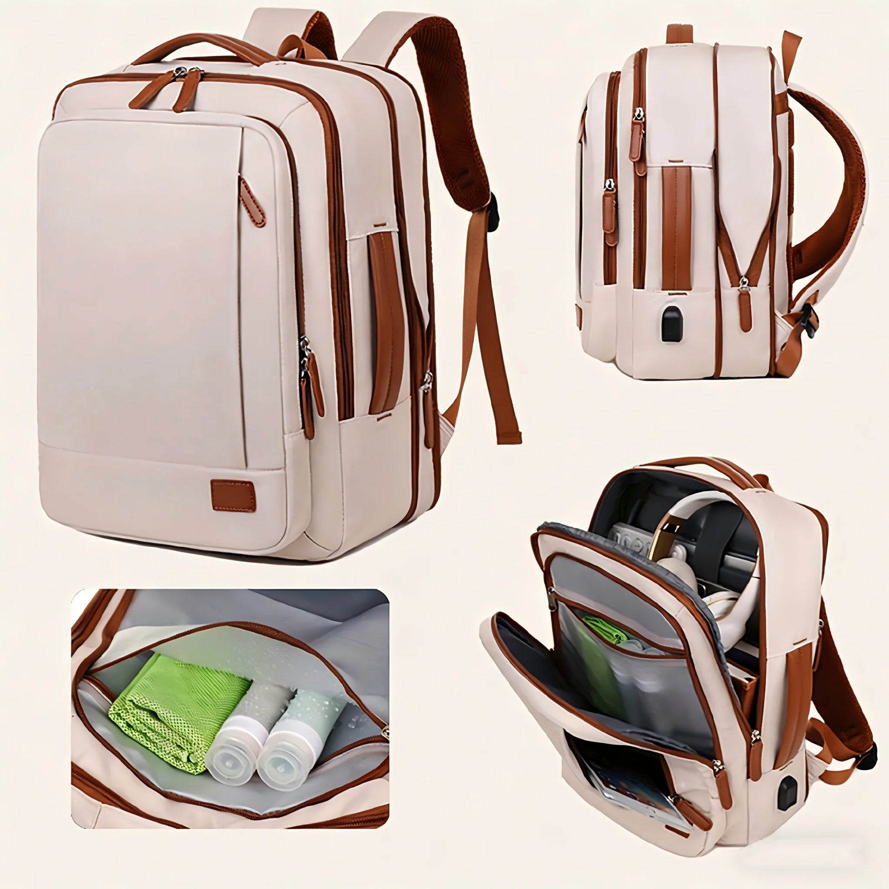 Tuzwa 36-55L Expandable Laptop Backpack with 3 Storage Bags – Large Capacity Nylon Travel & Business Backpack with Rain Cover