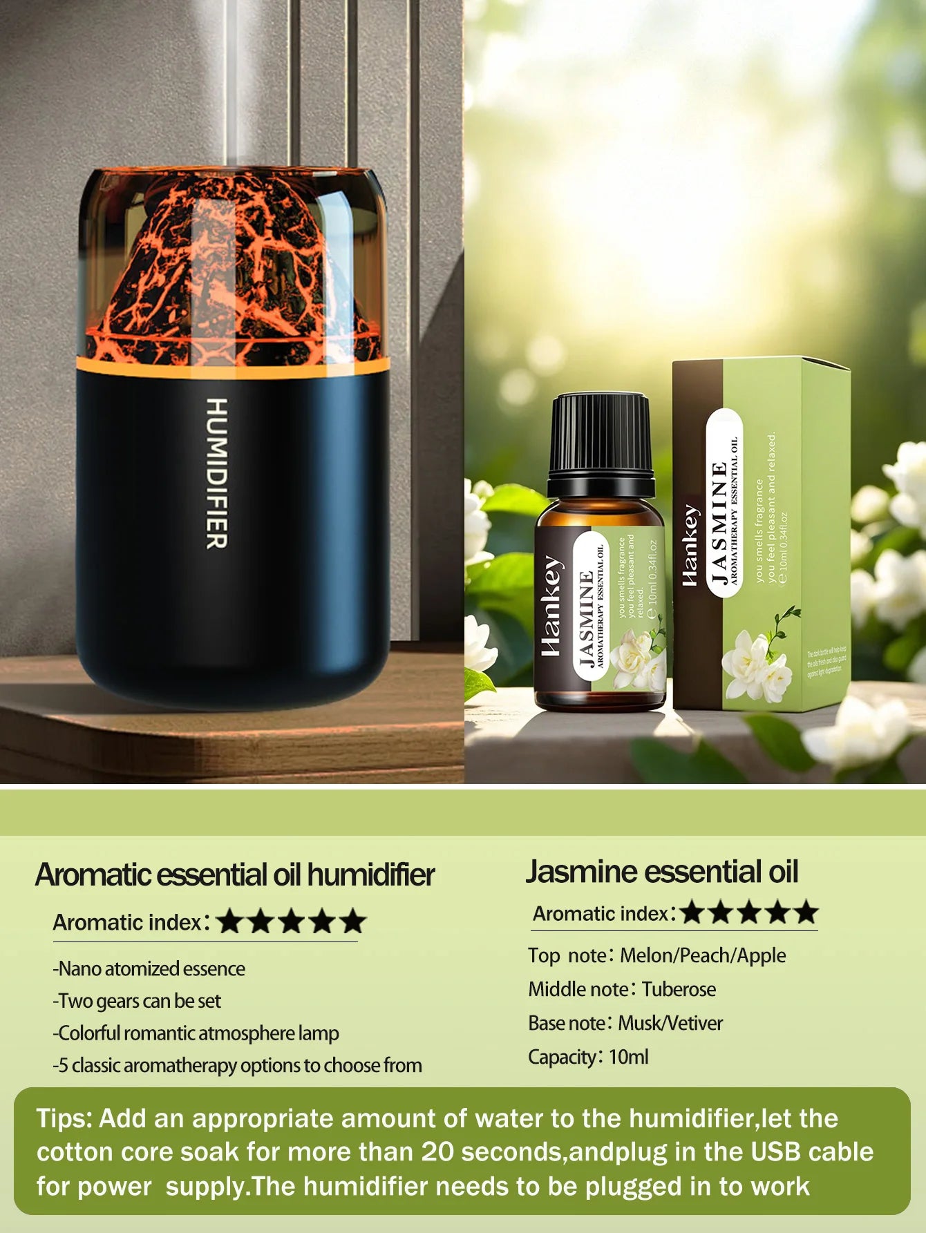 Tuzwa Volcano Aroma Diffuser & Ultrasonic Humidifier with Color Changing Light – USB Compact Essential Oil Diffuser for Home & Travel