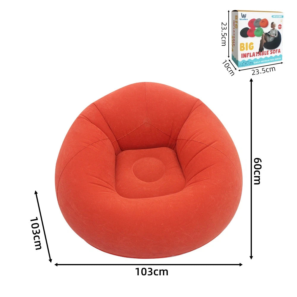 Tuzwa Inflatable Sofa Chair – Portable Round Flocked PVC Lounge Bean Bag Seat for Indoor, Garden, Patio, Camping & Outdoor Relaxation