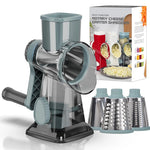 Tuzwa 3-in-1 Rotary Cheese Grater & Vegetable Slicer | Manual Food Processor with Interchangeable Stainless Steel Drums | Kitchen Shredder for Cheese, Vegetables & Nuts