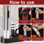 Tuzwa 4-in-1 Electric Wine Opener Set – Rechargeable Automatic Corkscrew with Wine Accessory Kit & Stainless Steel Design