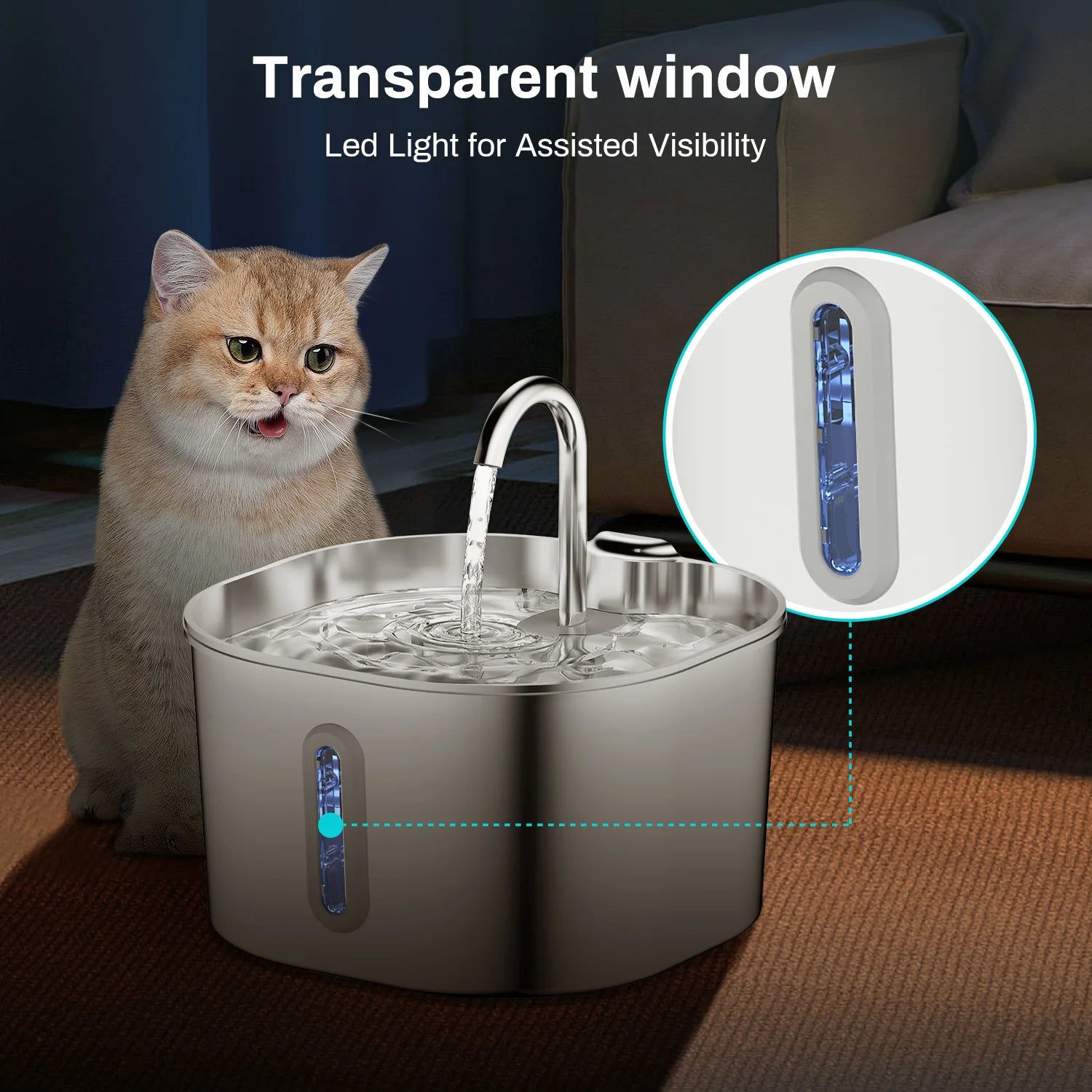 Tuzwa 2.2L Stainless Steel Cat Water Fountain | Automatic Pet Drinking Fountain for Fresh Everyday Hydration
