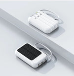 Tuzwa 200000mAh Solar Power Bank with 4 Built-In Cables – High-Capacity Portable Phone Charger for iPhone, Samsung & USB Devices