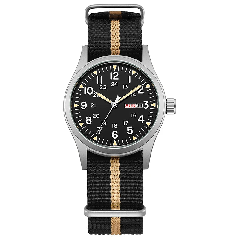 Men's 38mm Luminous Field Watch - Easy Read Arabic Numeral Dial, Durable Nylon Strap, Lightweight Everyday Watch