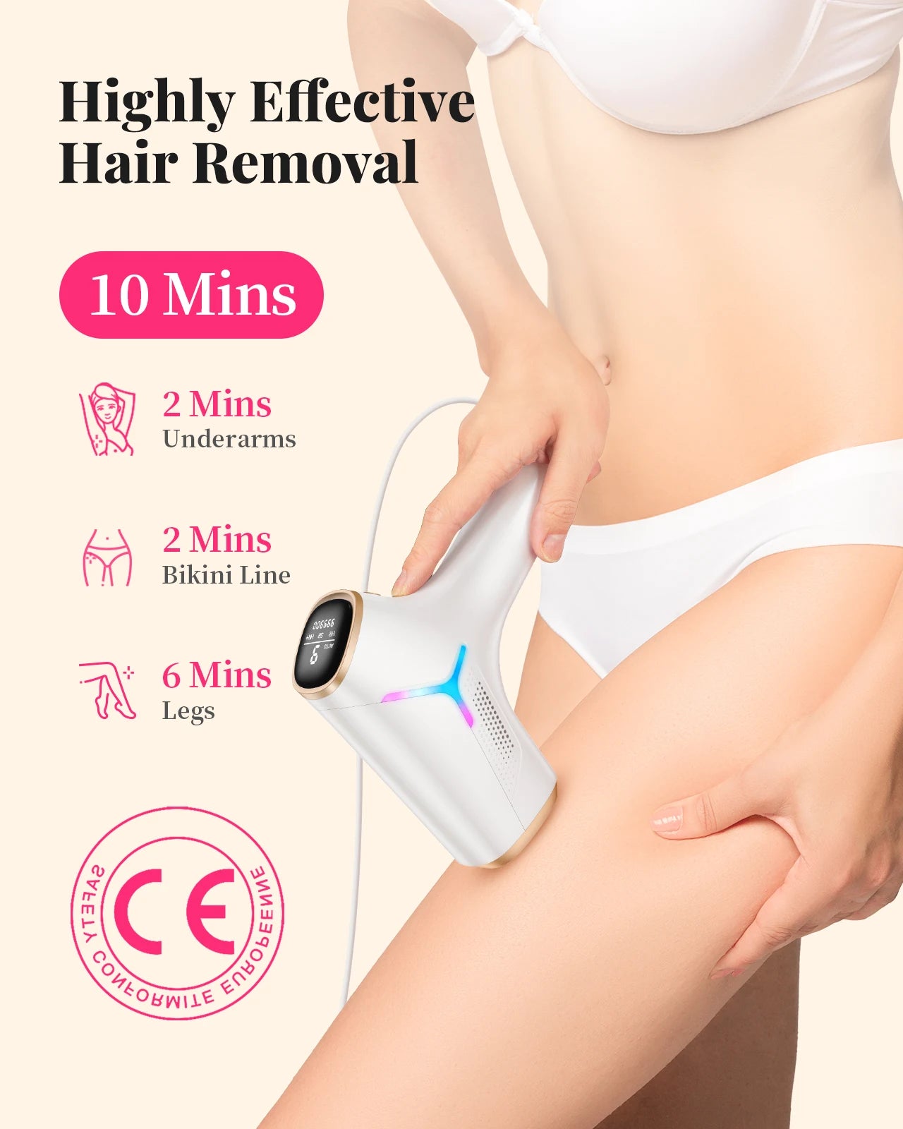 Tuzwa IPL Hair Removal Device with 990,000 Flashes – At-Home Face & Body Hair Remover with Single Lamp Head & Trimmer Attachment