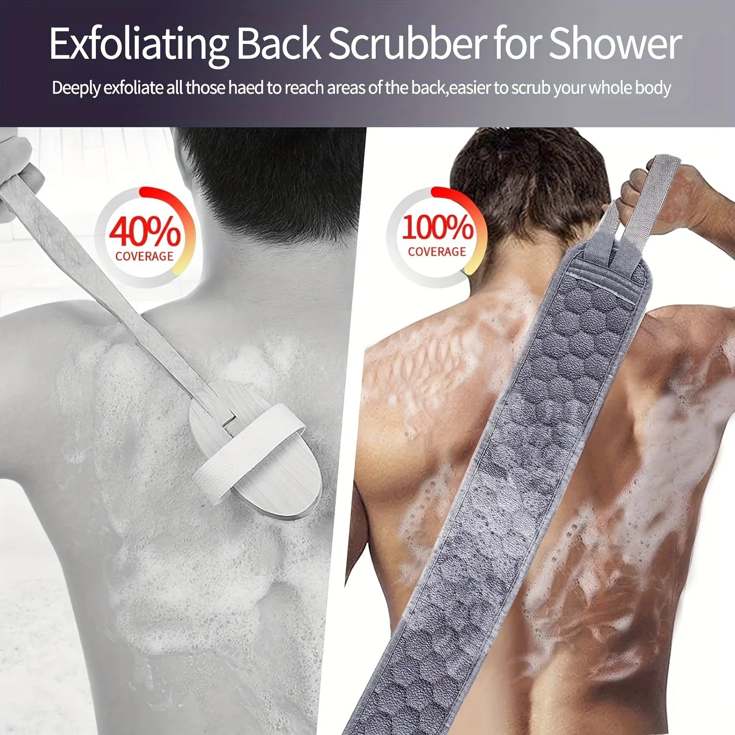 Tuzwa 3-Piece Exfoliating Body Scrubber Set with Back Scrubber & Bath Glove – Deep Cleansing Shower & Bath Exfoliation Kit