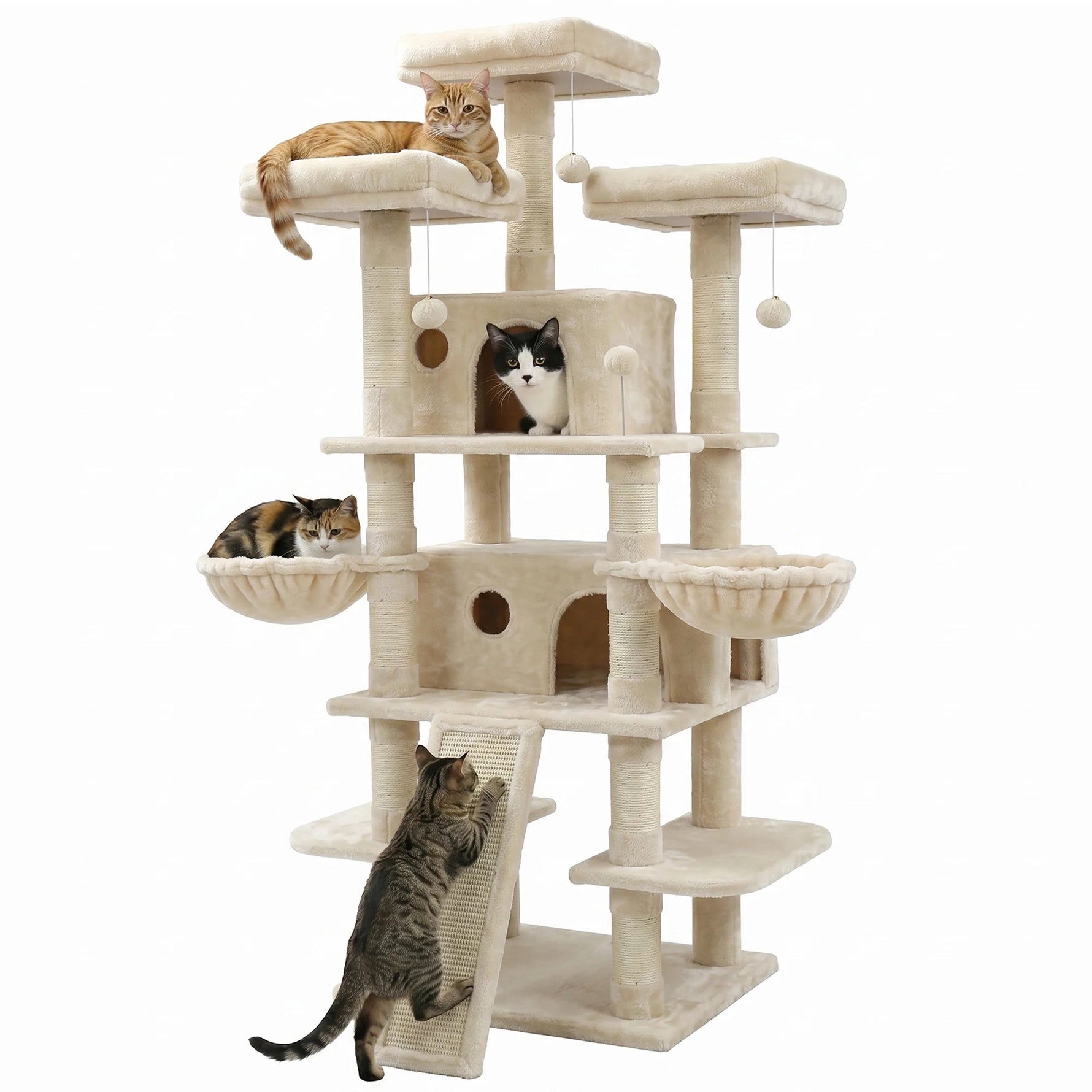 Tuzwa Large 4-Tier Cat Tree Tower | Multi-Level Cat Condo with 2 Houses, 3 Perches & Climbing Platforms for Indoor Cats
