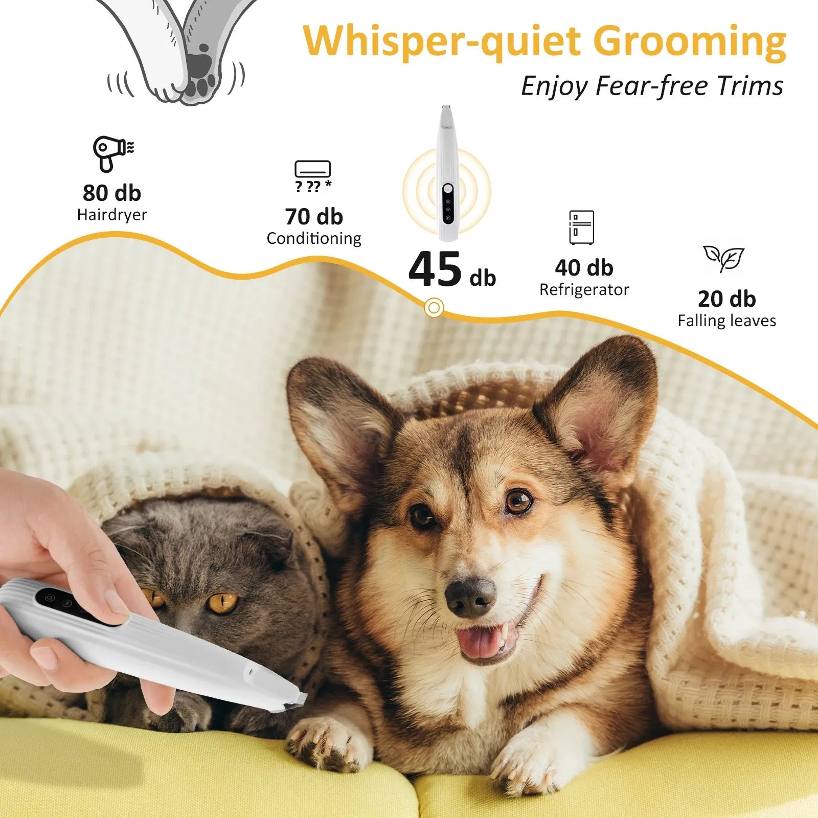 Tuzwa Dog Paw Trimmer with LED Light – Low Noise Cordless Pet Hair Trimmer, Rechargeable Waterproof Grooming Clippers for Dogs & Cats