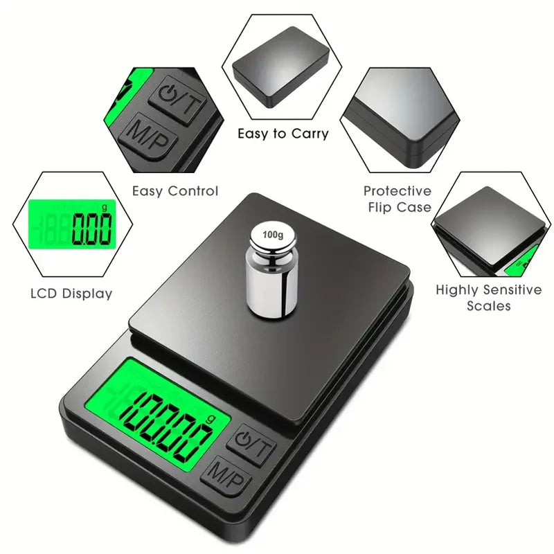 Tuzwa Precision Pocket Scale 1000g x 0.1g | Digital Gram Scale with Backlit LCD for Jewelry, Food, Coffee, Herbs & Travel