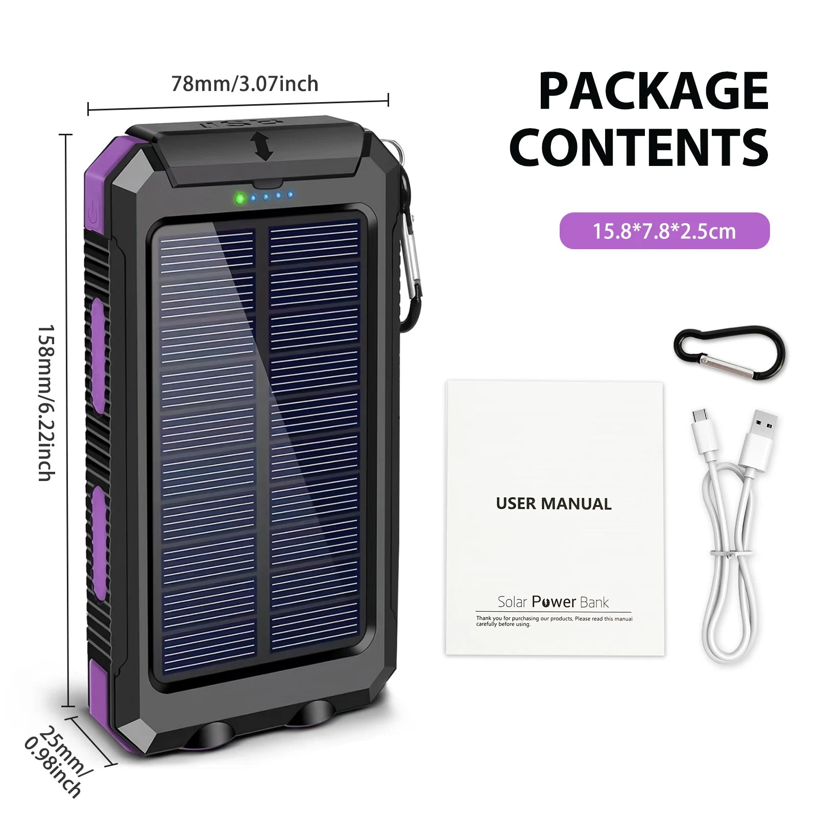 Tuzwa 30000mAh Solar Power Bank – Fast Charging Portable Battery Charger with Dual USB Ports, Digital Display & Flashlight for Phones & Tablets