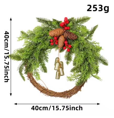 Seasonal Decor | Handmade Bohemian Wreath with Bells & Pinecones | 43 cm for Indoor/Outdoor Use 0