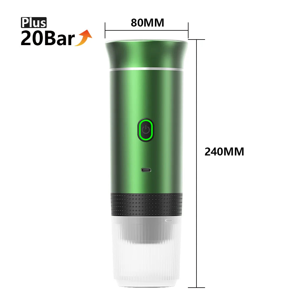 Portable Espresso Coffee Maker | Wireless 3-in-1 Portable Espresso Machine with 20-Bar Pressure & USB Rechargeable Design for Travel, Car & Home