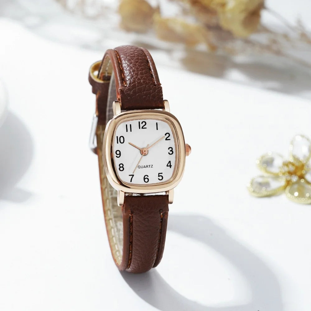 Tuzwa Women’s Quartz Watch – Elegant Leather Strap Analog Wristwatch with Arabic Numerals, 23mm Dial for Everyday & Dress Wear