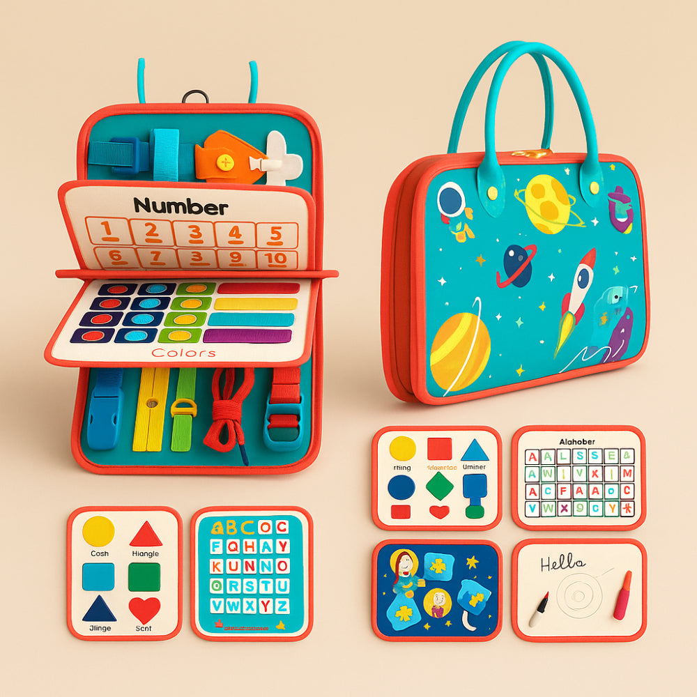 Sensory Montessori Activity Board with Portable Case | Engaging Learning Tool for Toddlers 0