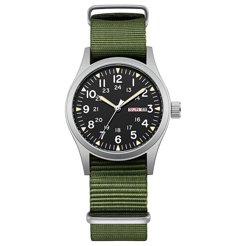 Men's 38mm Luminous Field Watch - Easy Read Arabic Numeral Dial, Durable Nylon Strap, Lightweight Everyday Watch