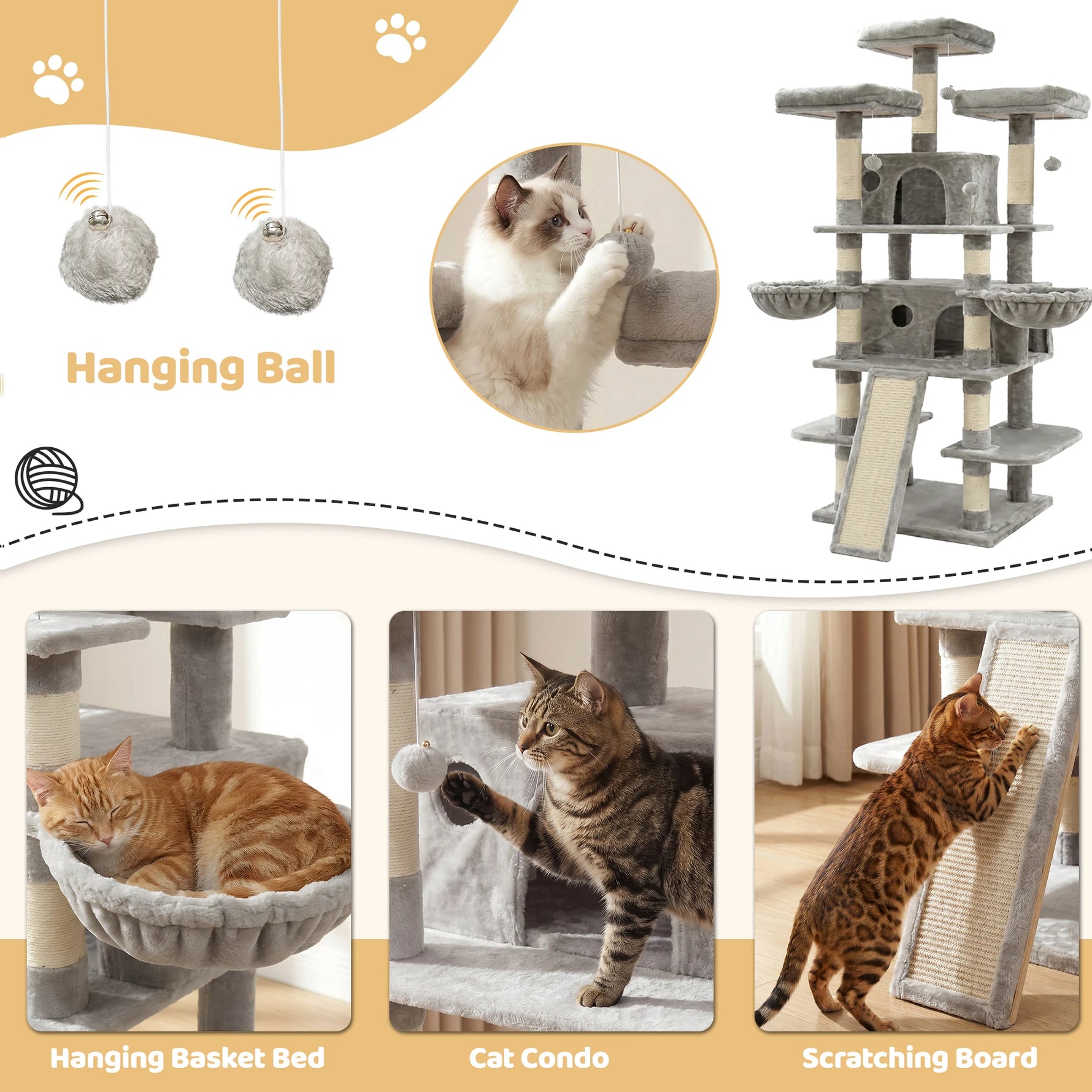 Tuzwa Large 4-Tier Cat Tree Tower | Multi-Level Cat Condo with 2 Houses, 3 Perches & Climbing Platforms for Indoor Cats