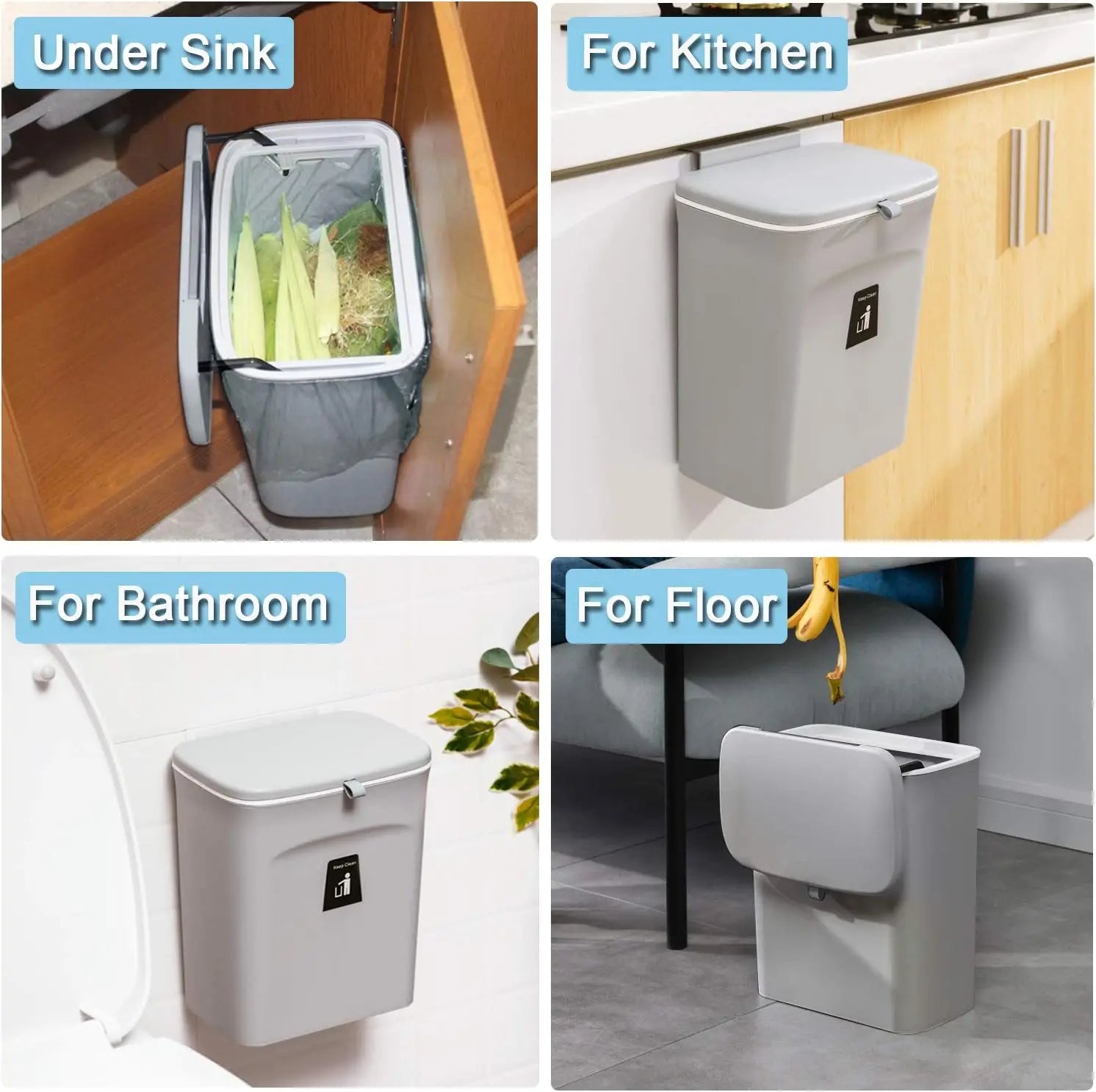 Tuzwa 2.4 Gallon Kitchen Compost Bin with Lid – Countertop & Under Sink Food Waste Bin for Kitchen Scraps