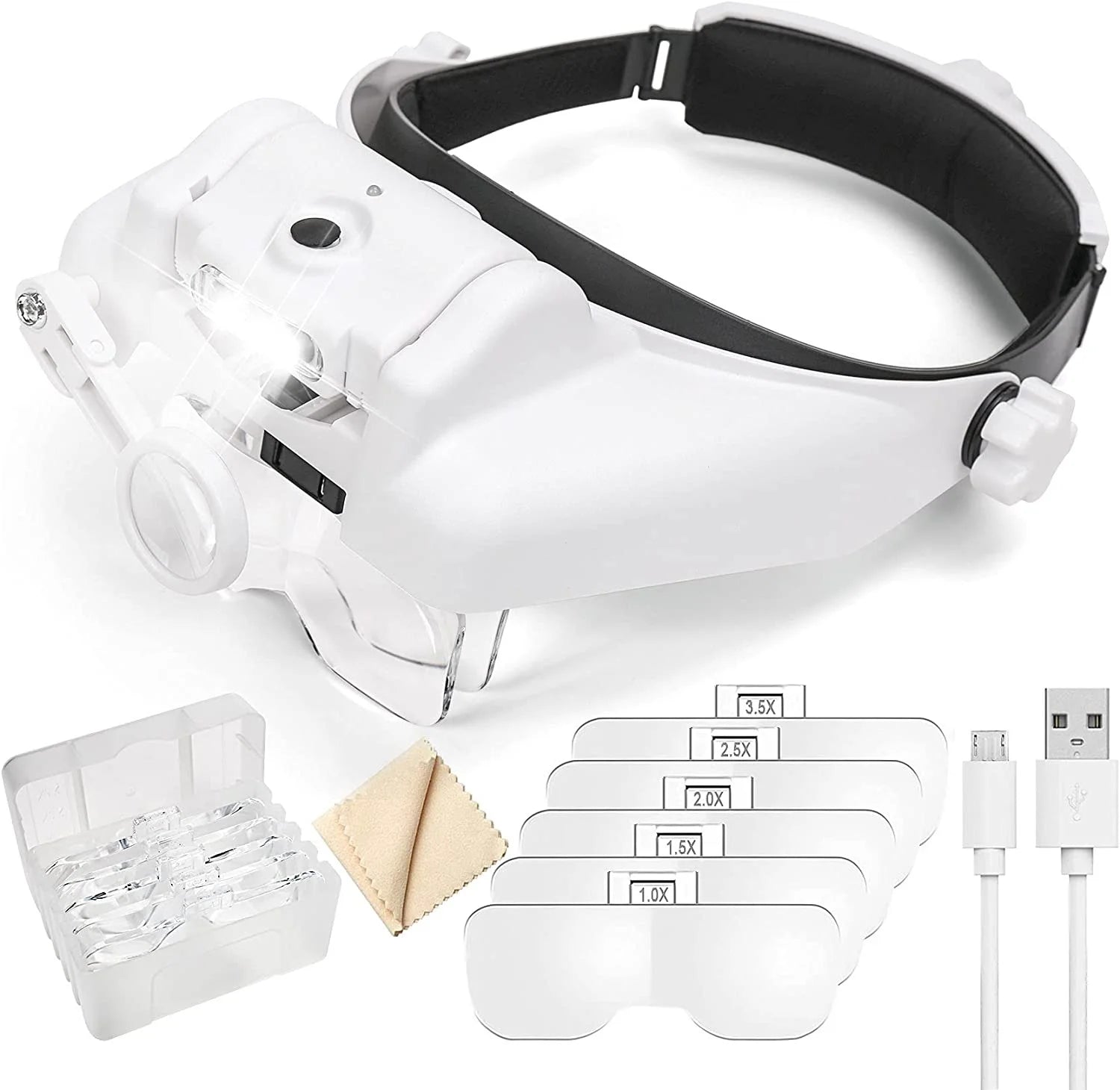 Tuzwa LED Headband Magnifier with Adjustable Brightness – Illuminated Hands-Free Magnifying Glass for Soldering, Electronics, Crafts & Repairs
