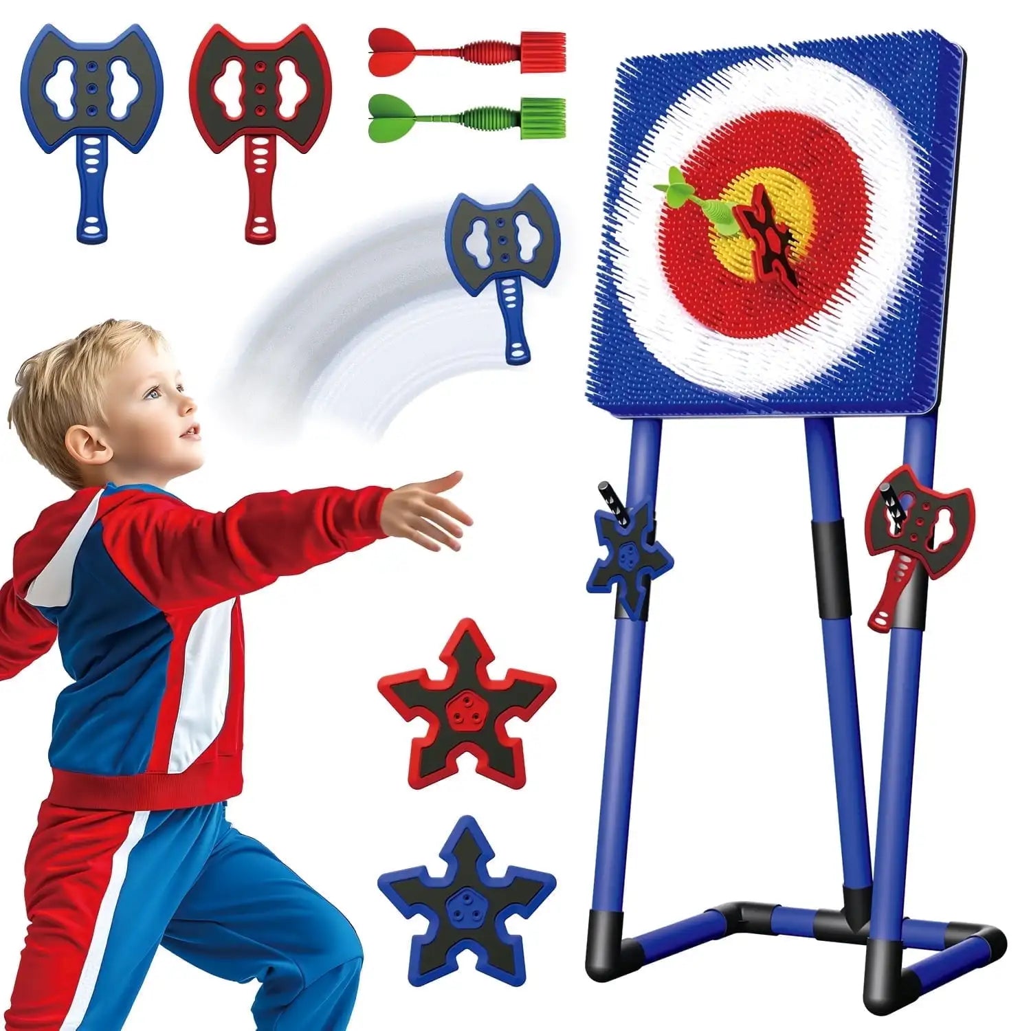 Tuzwa Axe Throwing Target Game Set – Bristle Board with Plastic Throwing Axes for Indoor Outdoor Backyard & Yard Games, Ages 14+