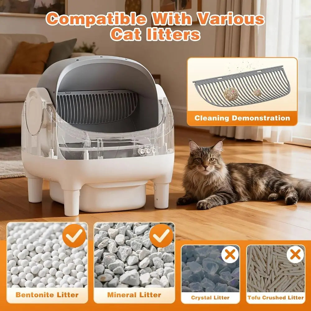Tuzwa Automatic Self-Cleaning Cat Litter Box | Smart App-Controlled Litter Box with Odor Control | Quiet Large-Capacity Litter System for Multi-Cat Homes