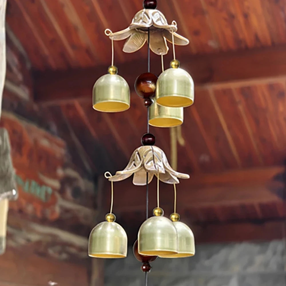 Tuzwa Brass Double Bell Wind Chime – Decorative Metal Hanging Bells for Home, Garden, Patio, Porch & Outdoor Decor