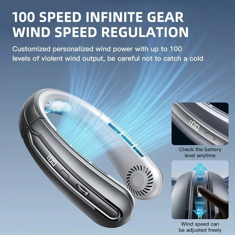 Tuzwa Rechargeable Bladeless Neck Fan | 8000mAh Portable Personal Cooling Fan with USB Charging & Hands-Free Wearable Design