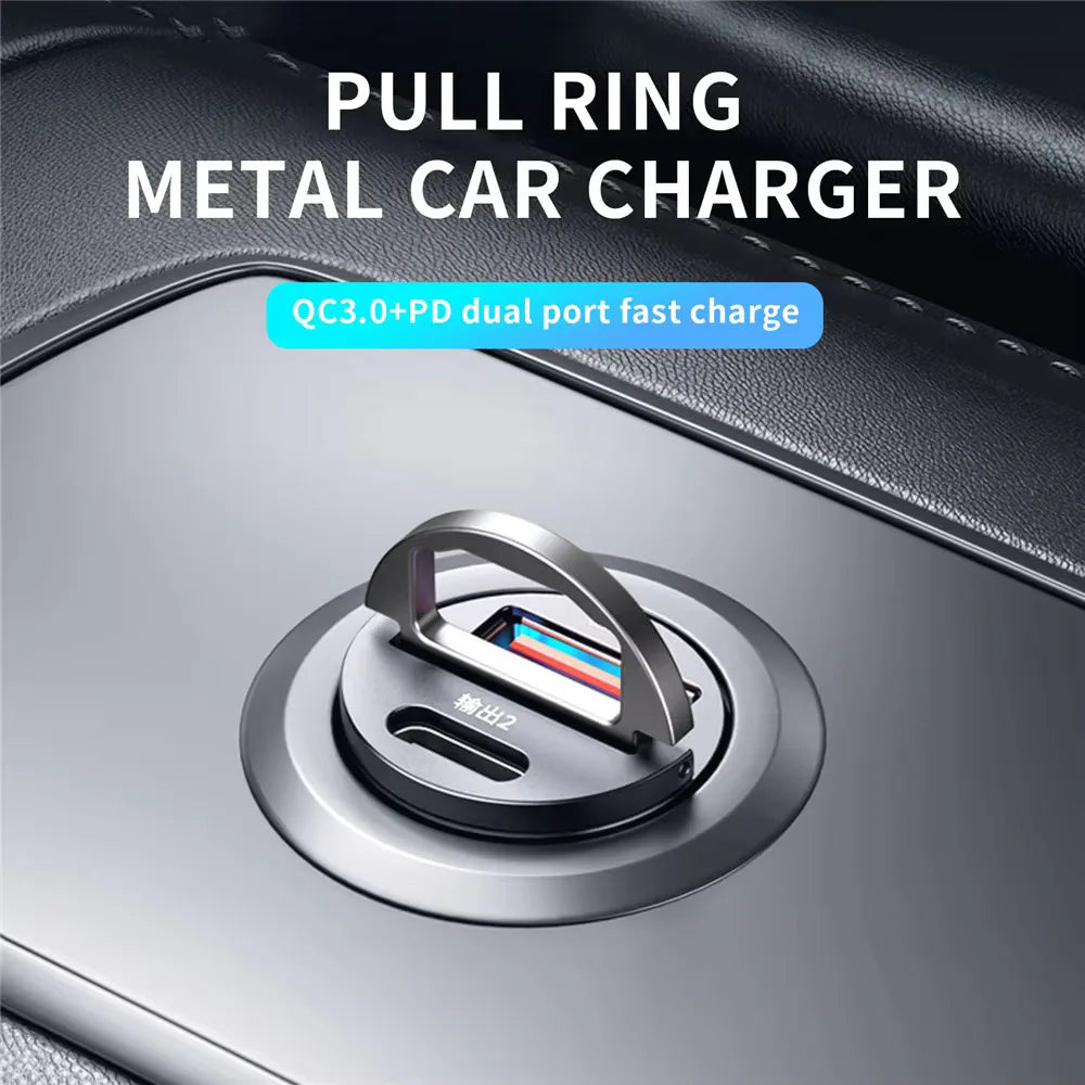 Tuzwa Mini USB-C Car Charger with QC3.0 & PD Fast Charging – Compact Alloy Type-C Vehicle Charging Adapter for Phones & Devices