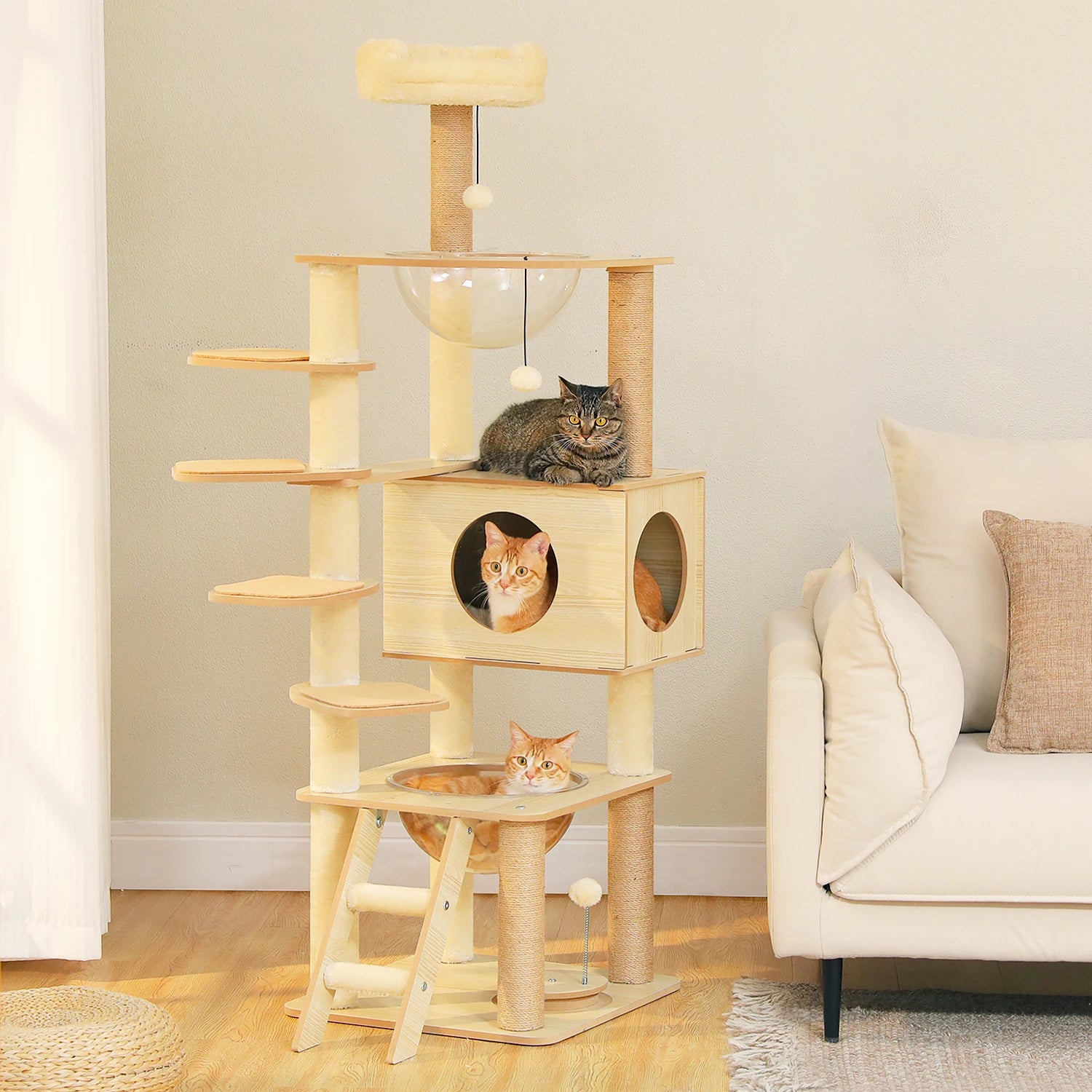 Tuzwa 5-Tier Cat Tree Tower | Multi-Level Wood Cat Condo with Scratching Posts & Cozy Resting Areas for Indoor Cats
