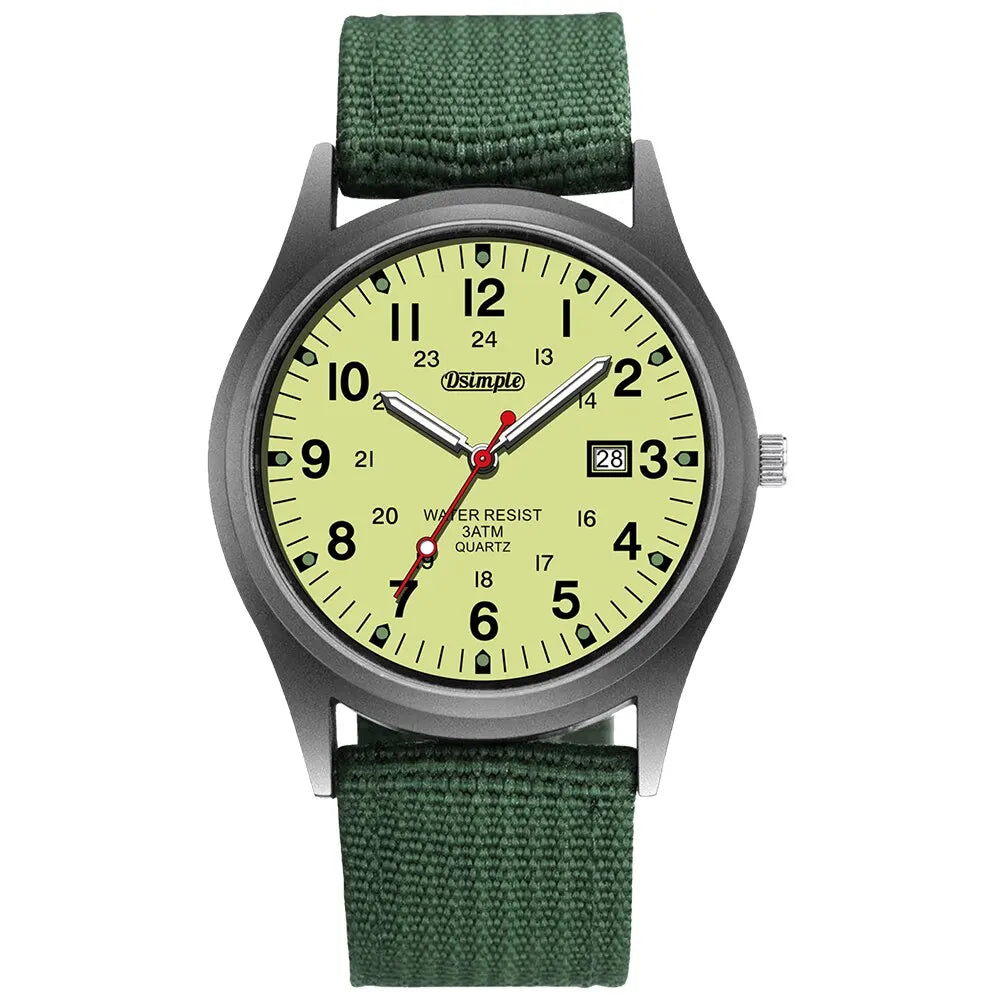 Tuzwa Men's Luminous Military Watch – Quartz Movement, Easy-Read Arabic Numerals, Nylon Strap, Slim 8mm Round Case