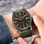 Tuzwa Men's Luminous Military Watch – Quartz Movement, Easy-Read Arabic Numerals, Nylon Strap, Slim 8mm Round Case