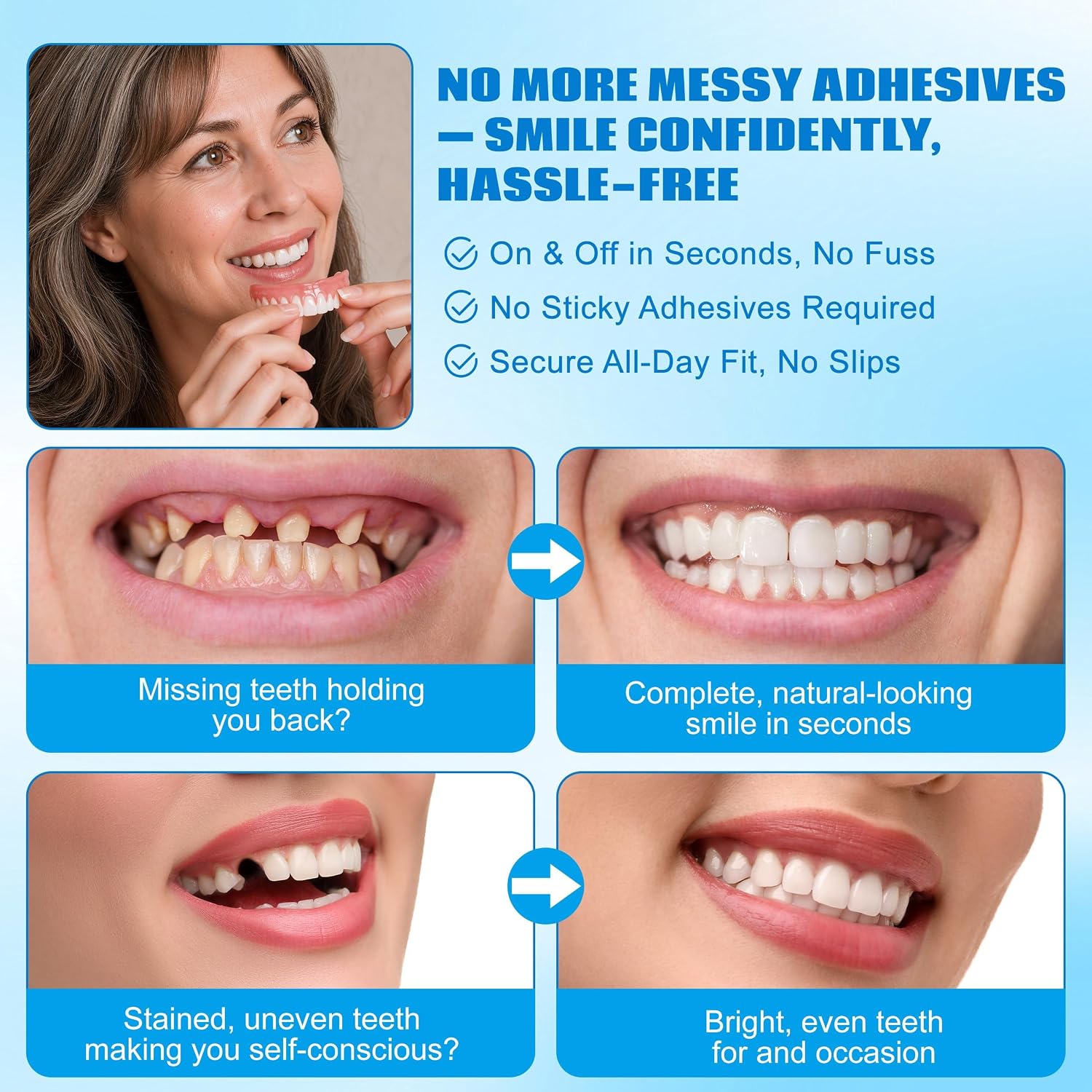 Silicone Dentures | Natural-Looking Boil and Bite Design for Comfortable Fit | Easy to Clean for Daily Wear 3