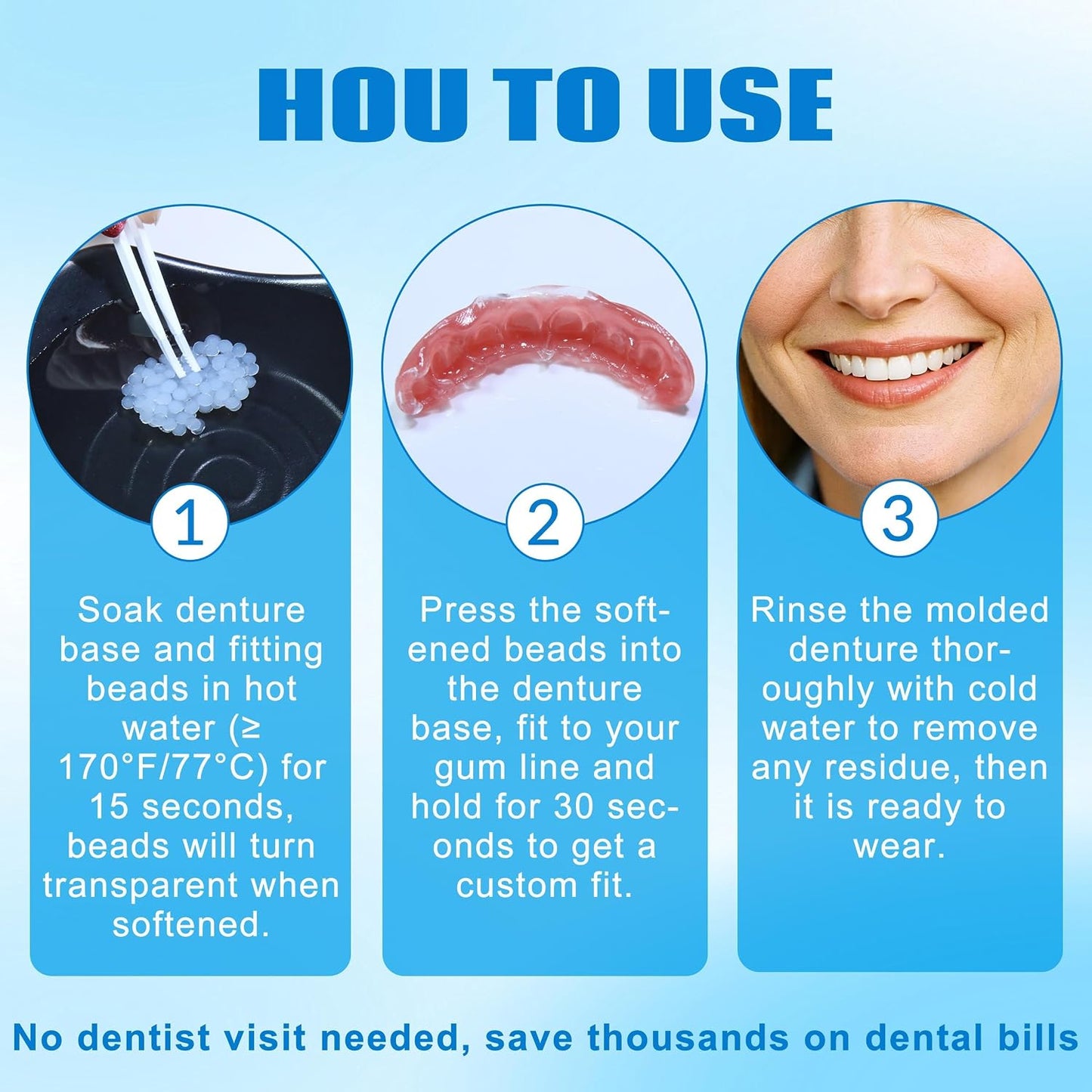 Silicone Dentures | Natural-Looking Boil and Bite Design for Comfortable Fit | Easy to Clean for Daily Wear 5