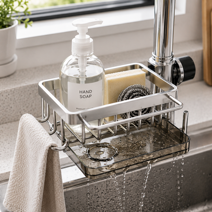 Sponge Holder for Kitchen Sink, Fast Drain Aluminum Sink Organizer